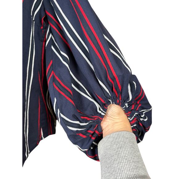 CAbi Freedom Flag Blouse Womens Large Striped Balloon Sleeve Navy Patriotic 5516 - Picture 4 of 9